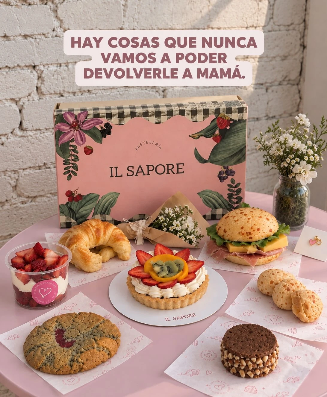 Campaña de Ilsapore para el Día de la Madre: desayuno con caja floral, pastelería y flores